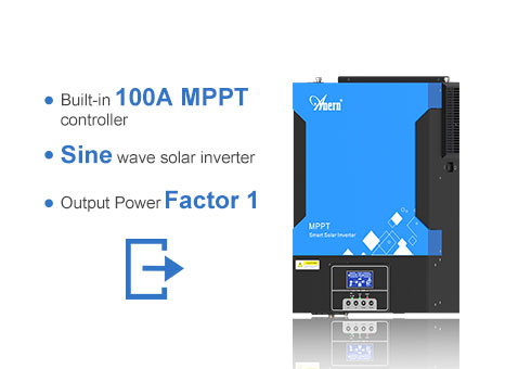 Pengawal MPPT 100A terbina dalam, penyongsang solar gelombang sinus tulen, faktor kuasa output 1.