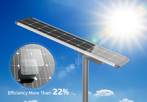 Dilengkapi dengan panel solar mono dengan kecekapan penukaran fotoelektrik yang tinggi 22% dan melakukan yang baik dalam haba yang tinggi dan persekitaran cahaya yang lebih rendah.